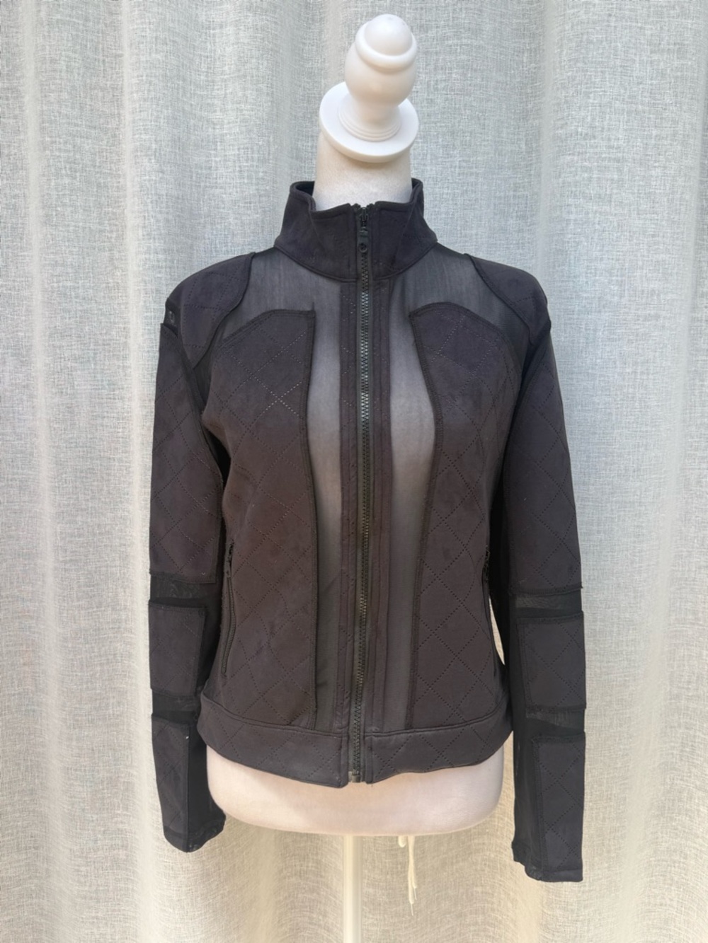 Elite Active black sheer mesh quilted microfiber sports zipper jacket